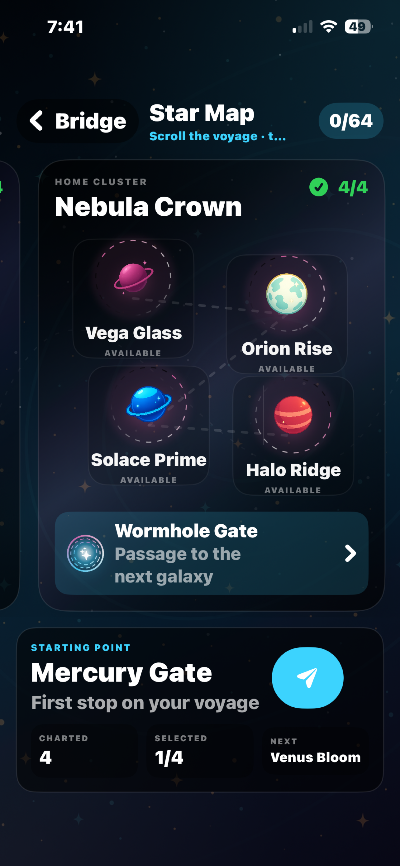 Star Map voyage screen